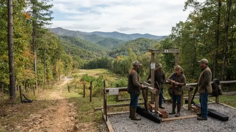 Outdoor sporting clays course in a wooded North Carolina setting