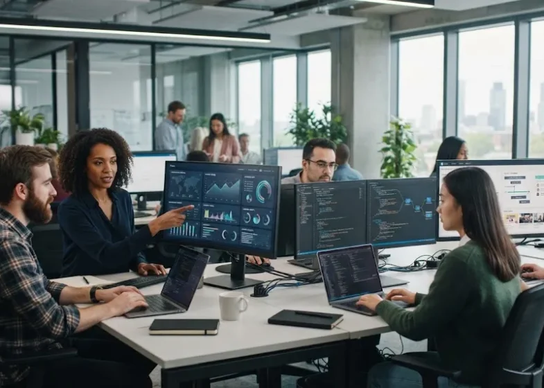 Technology professionals working on digital marketing and business analytics