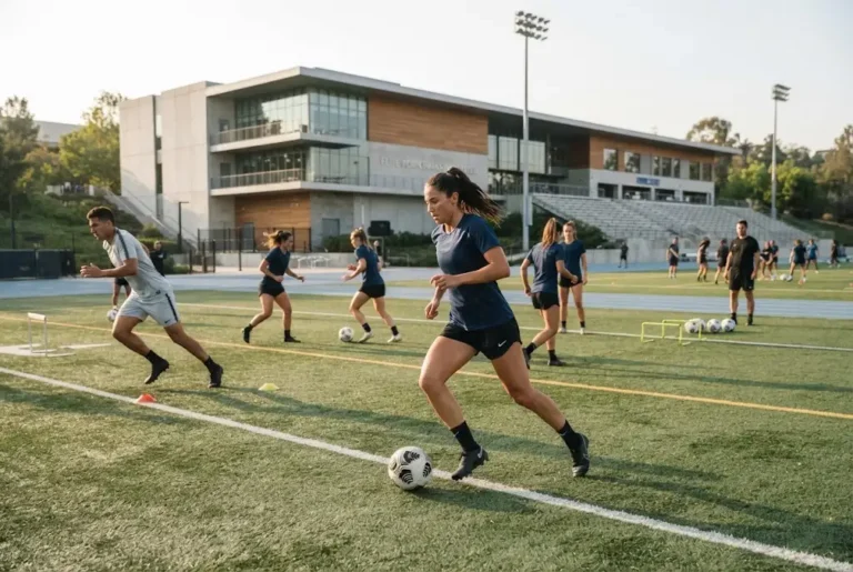 Athletes training at a modern multi-sport athletic complex