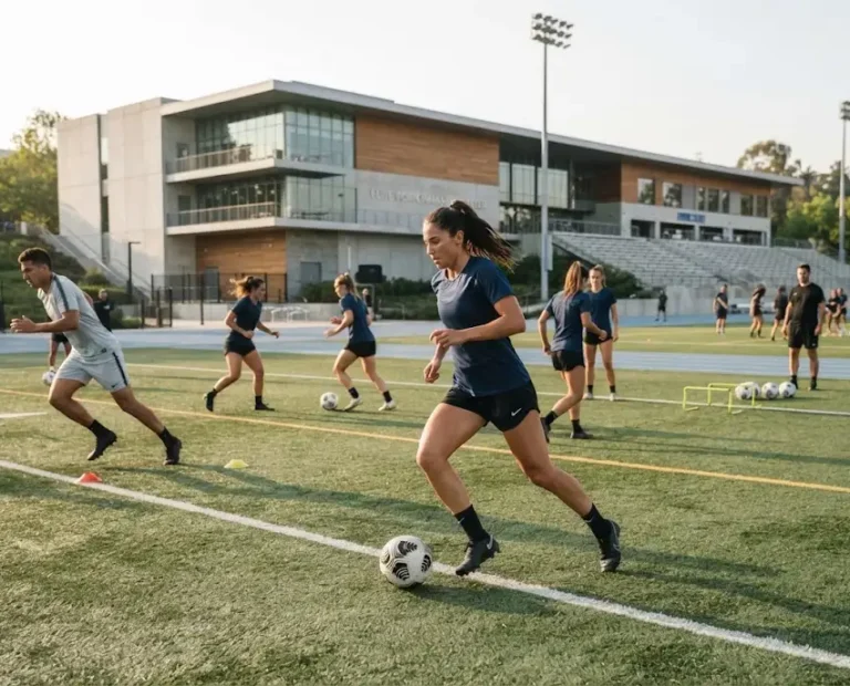 Athletes training at a modern multi-sport athletic complex