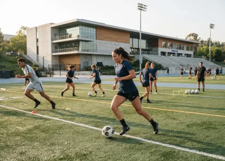 Athletes training at a modern multi-sport athletic complex