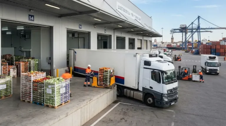 Refrigerated logistics truck being loaded with fresh produce